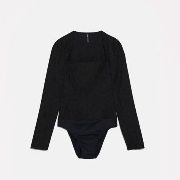 NWT Zara black structured textured square neck bodysuit, M - Picture 9 of 13
